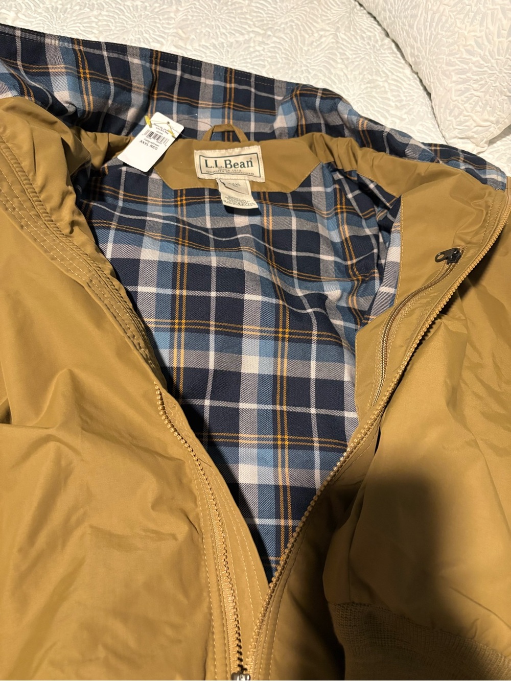 L.L.Bean NWT Mustard Yellow Shell Jacket with Blue Plaid Lining XXXL